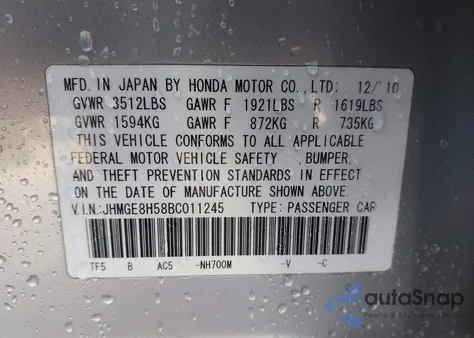 2011 Honda Fit Sport from USA, damaged, VIN JHMGE8H58BC011245